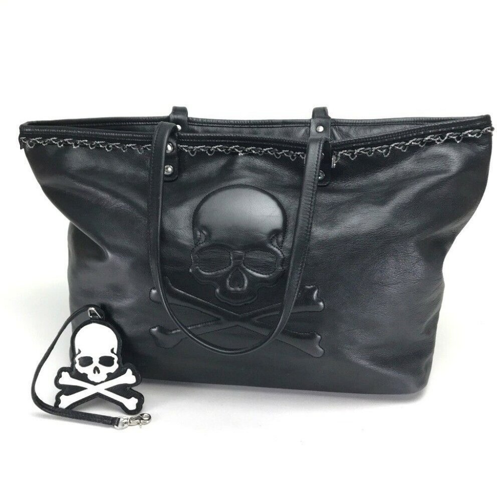 AUTHENTIC MASTERMIND JAPAN Skull Shoulder Bag Tote Bag Black Leather
